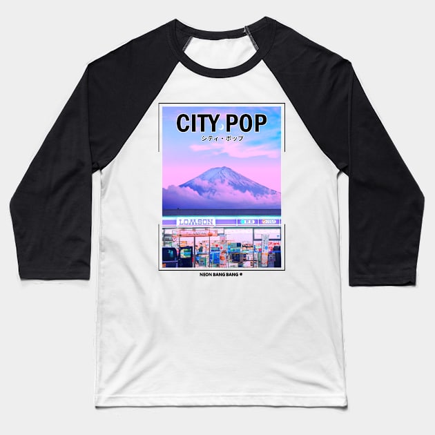 Vaporwave Aesthetic Mt. Fuji Mountain Baseball T-Shirt by Neon Bang Bang